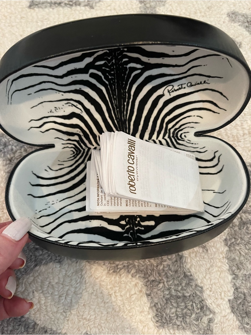 Roberto Cavalli Black and White Zebra-Print Eyewear Case